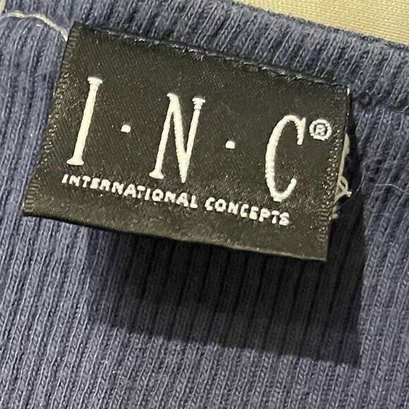 INC International Concepts Navy Blue Ribbed Top with Velvet Trim - Large - Picture 4 of 5